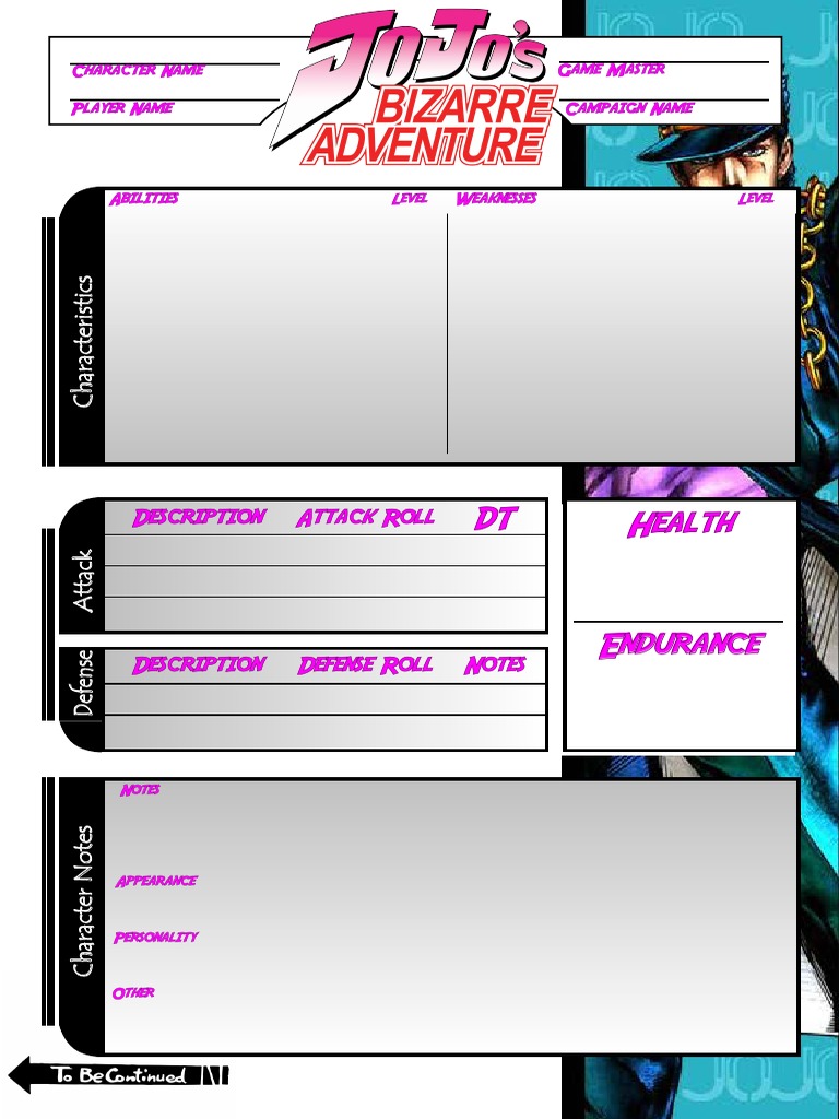 OVA JoJo Character Sheet Jotaro | PDF | Role Playing Games | Tabletop Games