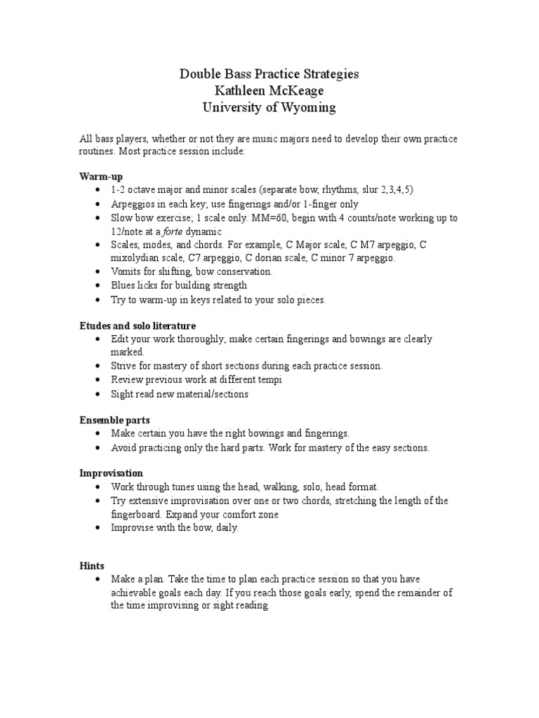 Double Bass Practice Strategies PDF Double Bass Scale (Music)