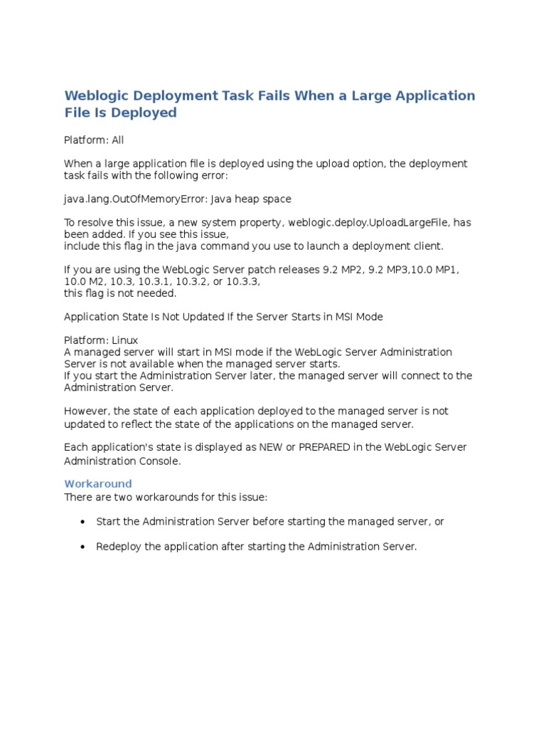 WebLogic Deployment Issues and Solutions | PDF