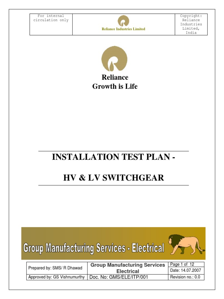 Gms Ele Itp 001 HV & LV Switchgear | PDF | Electrical Wiring | Relay