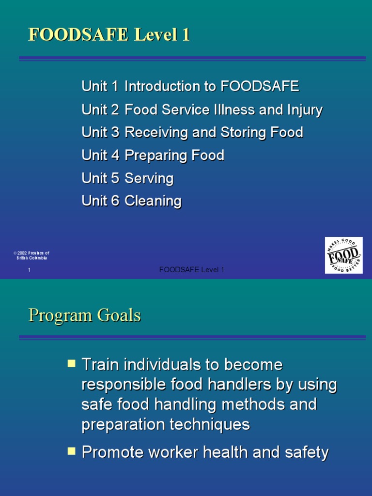 Foodsafe Level 1 PDF Foodborne Illness Foods