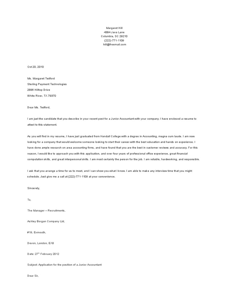 Scrisoare de Intentie in engleza | Accounting | Business