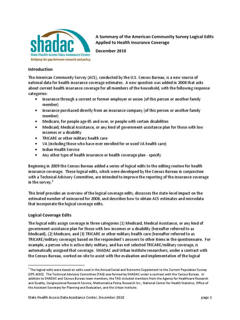 ACS Health Insurance Coverage Edits | PDF | American Community Survey ...