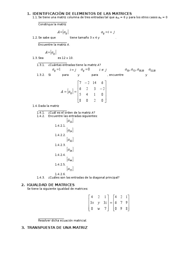 Ejercicios de Matrices y Ecuaciones | PDF | Matriz (Matemáticas ...