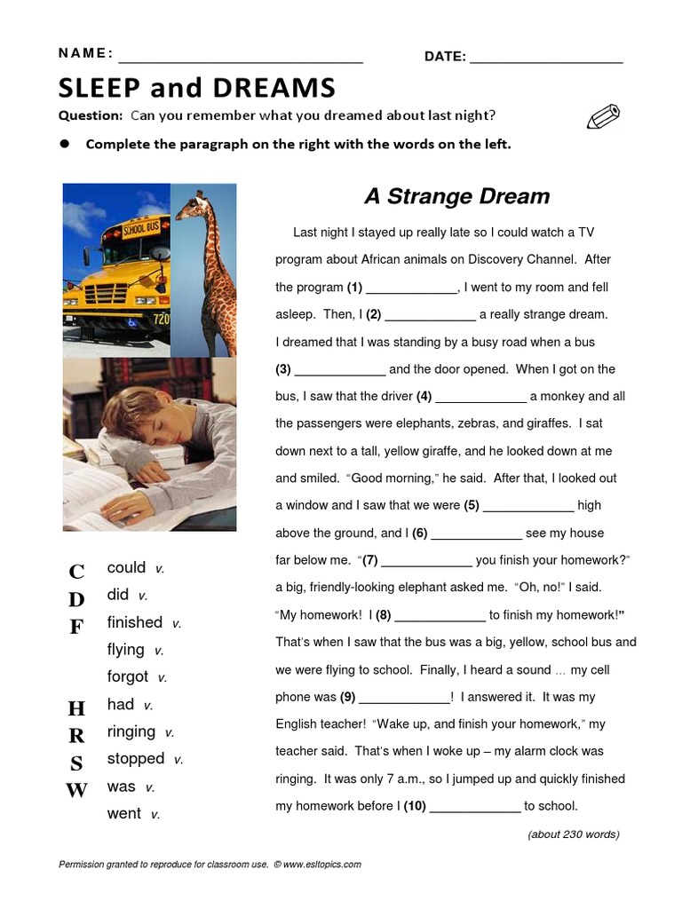 23 Esl Topics Bonus Sleep Dreams Lesson | Download Free PDF | Dream