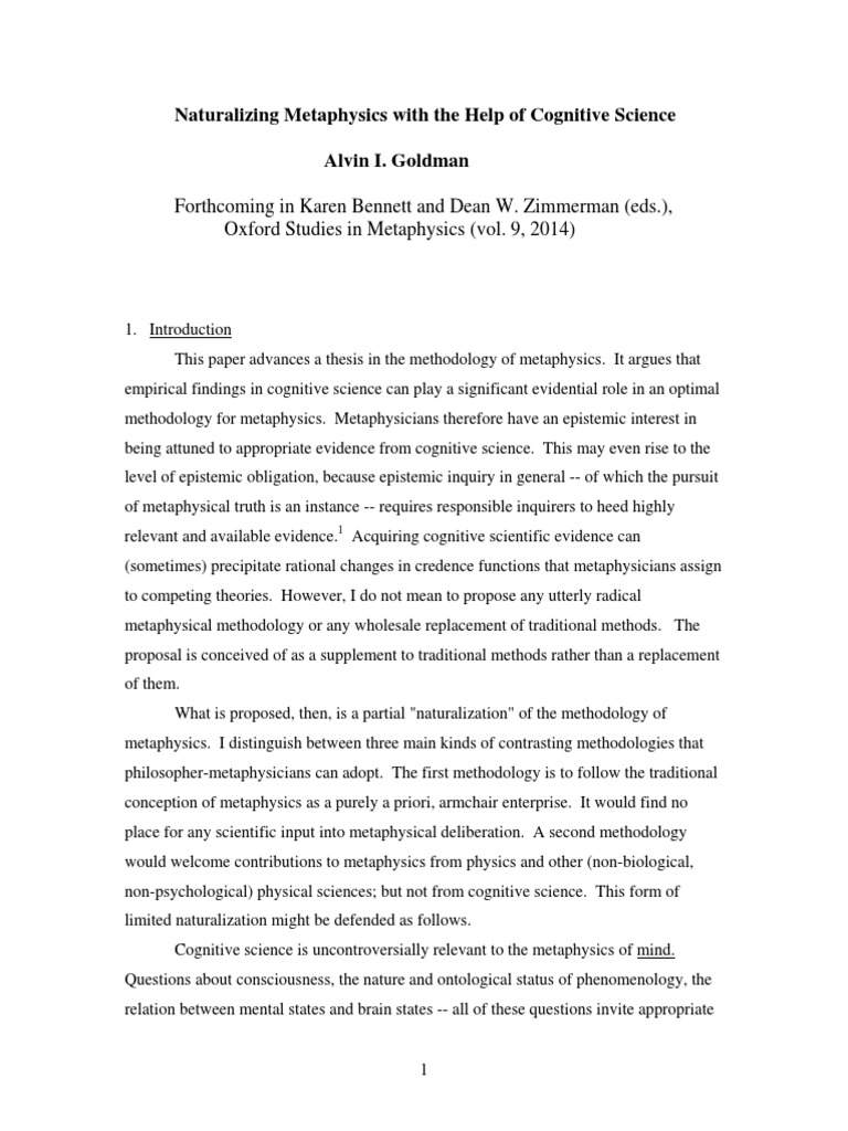 Cognitive Science in Metaphysical Methodology | PDF | Essentialism ...
