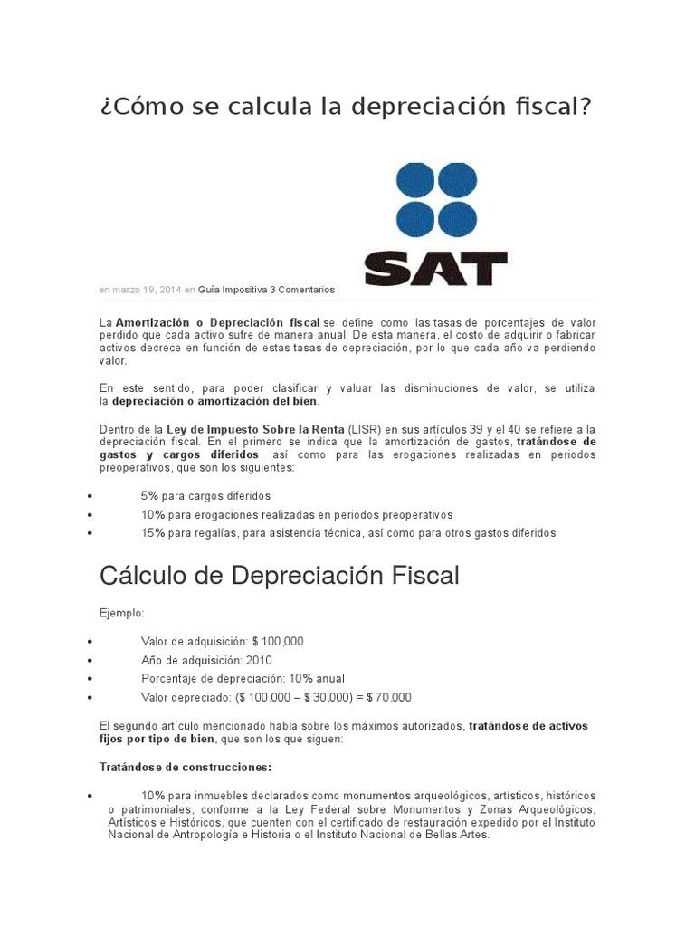 Cómo Se Calcula La Depreciación Fiscal | PDF | Depreciación ...