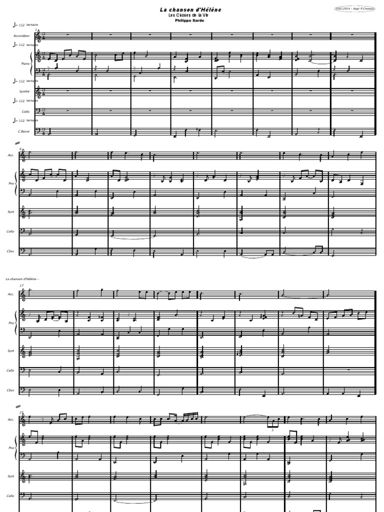 Chanson D Helene Score Divertissement General