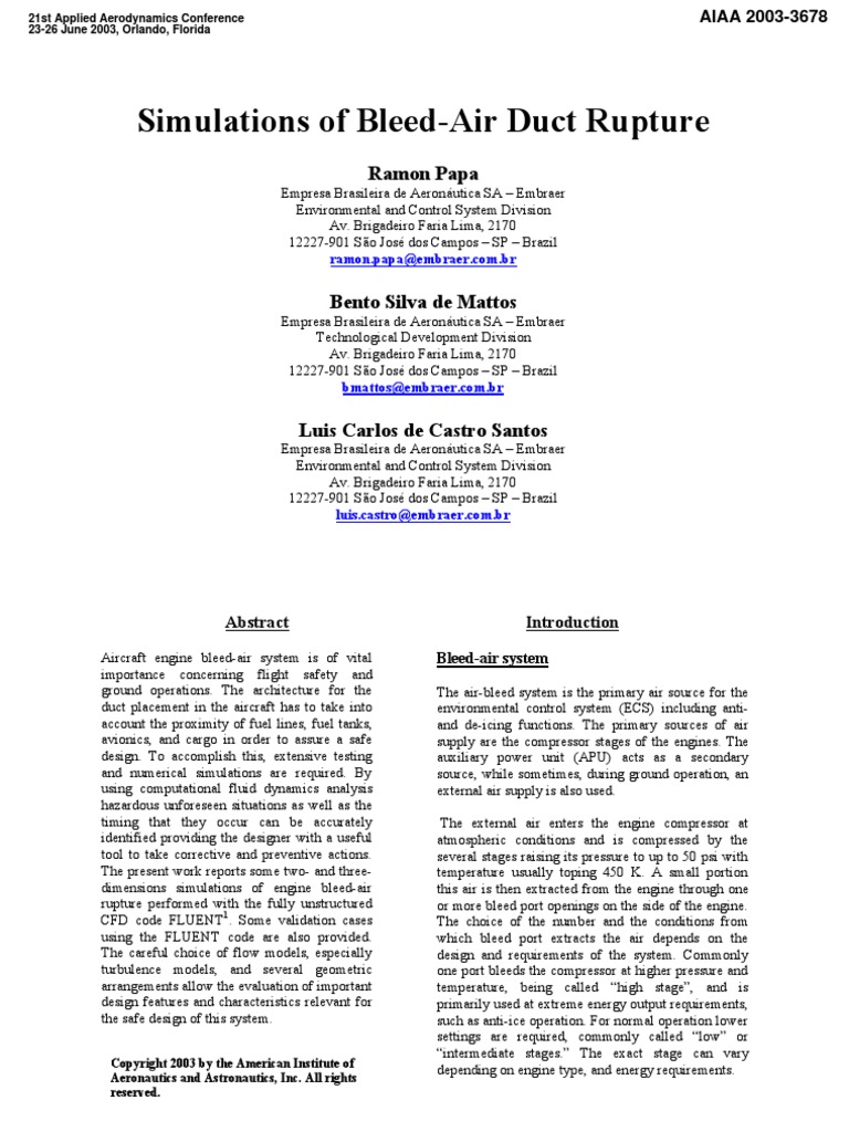 Simulations of BleedAir Duct Rupture Computational Fluid Dynamics