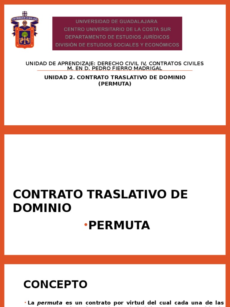 CONTRATO TRASLATIVO DE DOMINIO PERMUTA Propiedad