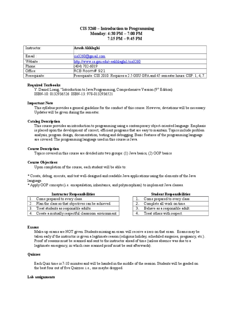 Java Programming Course Syllabus | PDF | Academic Dishonesty | Computer ...