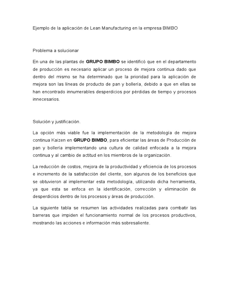 Lean Manufacturing en BIMBO: Mejora Continua | PDF | Lean Manufacturing ...