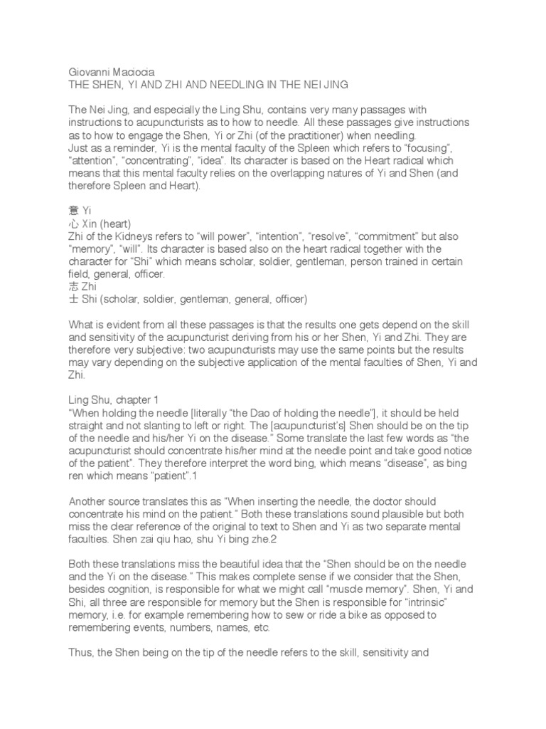 Giovanni Maciocia - The Shen, Yi and Zhi and Needling in The Nei Jing ...