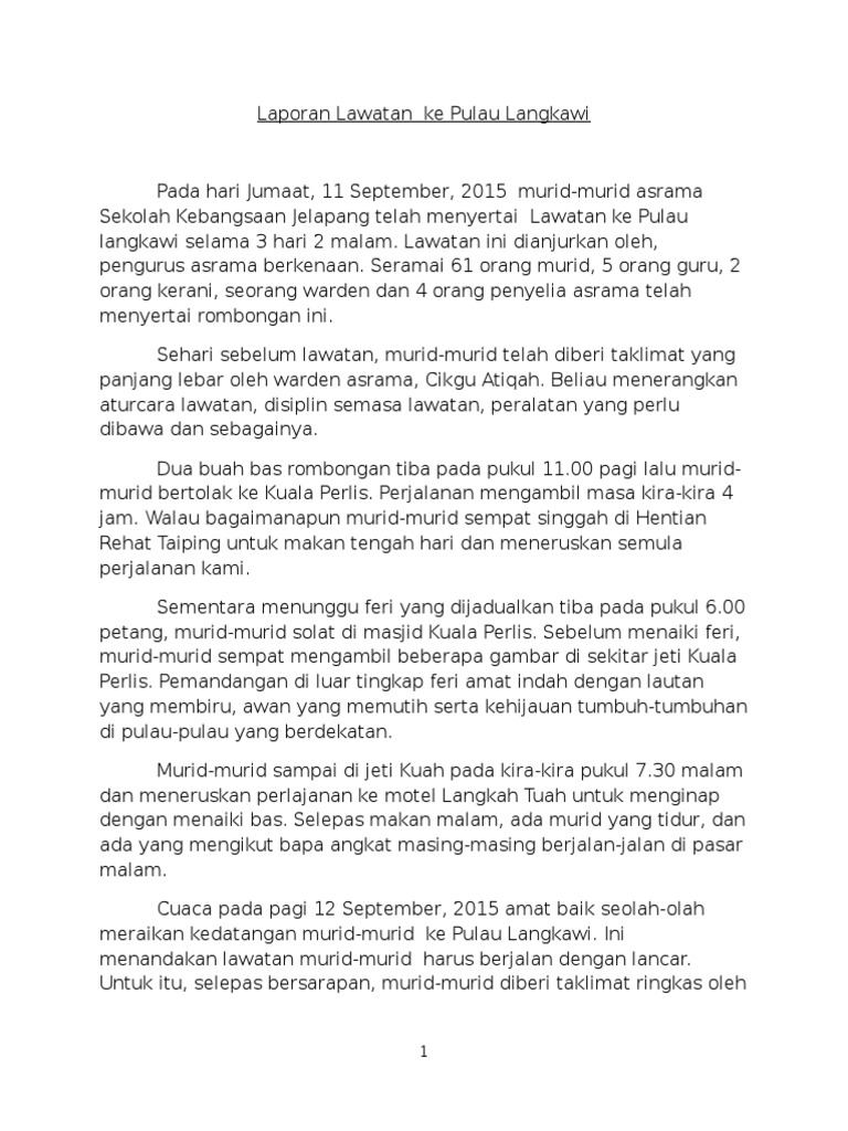 Laporan Lawatan Ke Pulau Langkawi