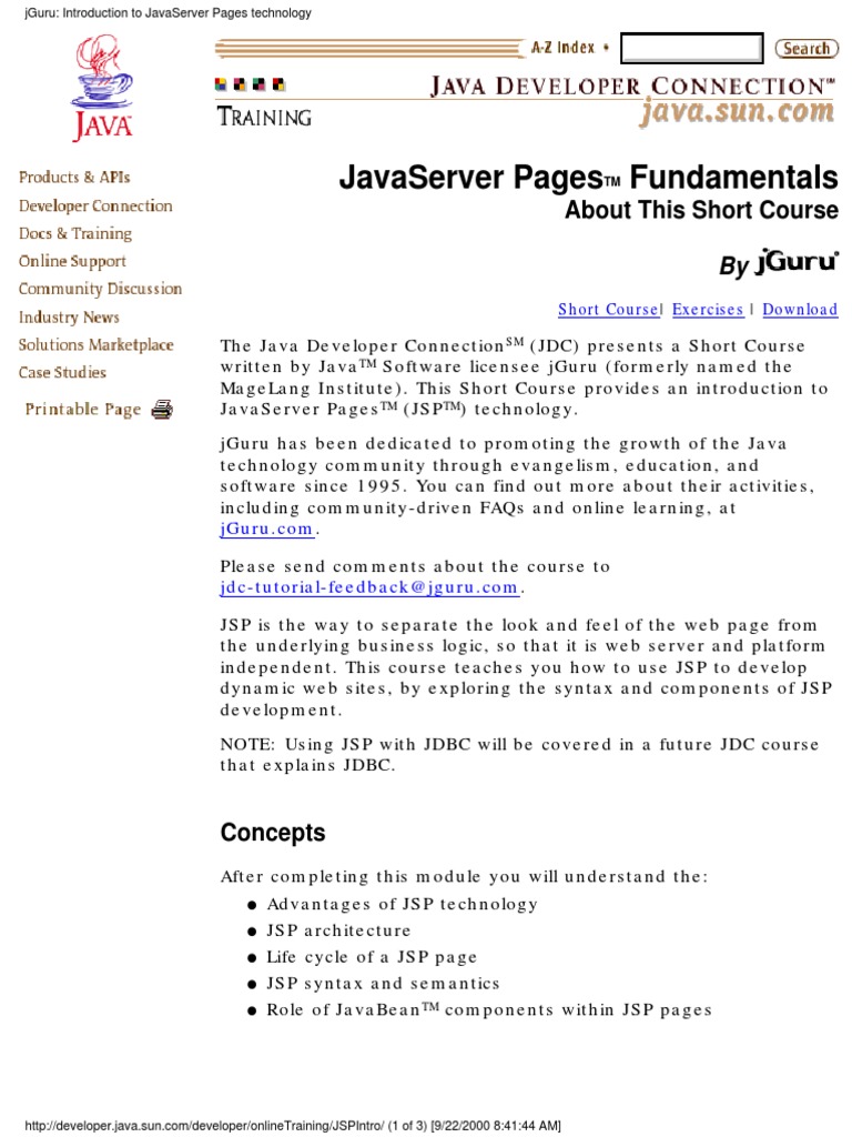 Javaserver Pages Fundamentals: About This Short Course | PDF