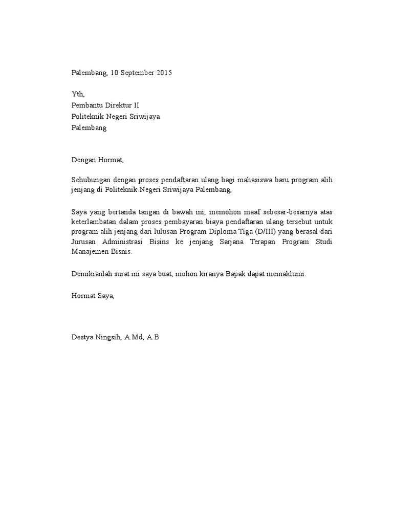 Surat Permohonan Maaf Atas Keterlambatan Pembayaran  PDF