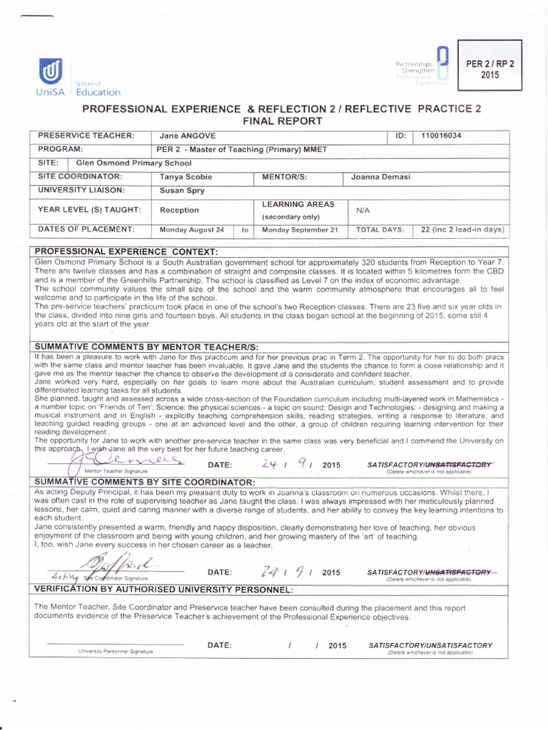 Practicum journal examples image