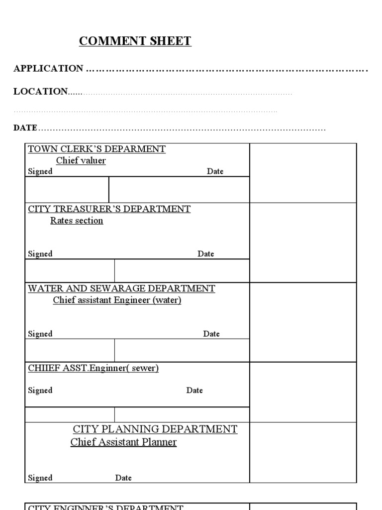 Application Comment Sheet Template | PDF | Home & Garden | Computers