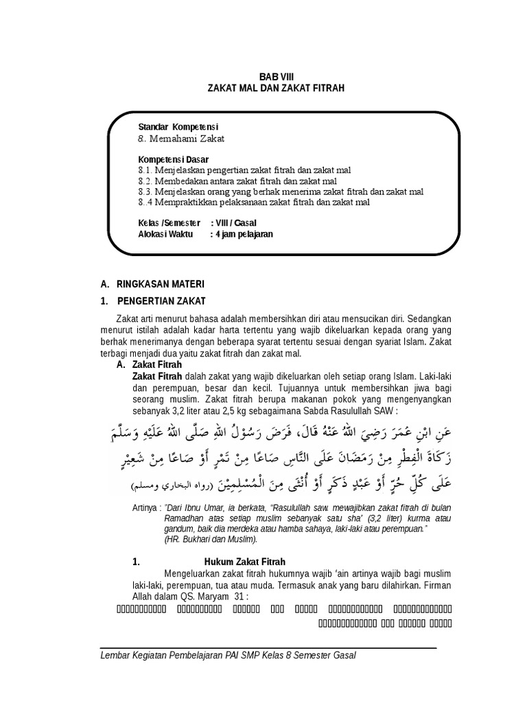 8 Zakat Fitrah Dan Zakat Maal
