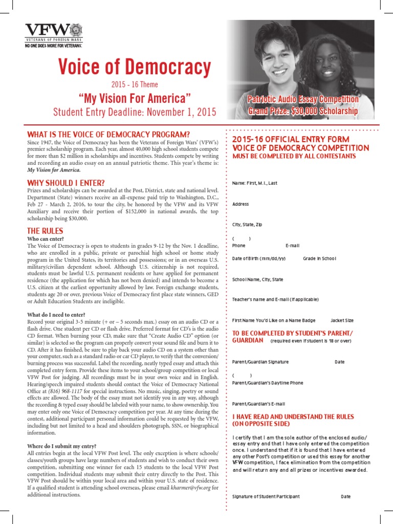 Voice of Democracy Entry Form and Brochure Download Free PDF