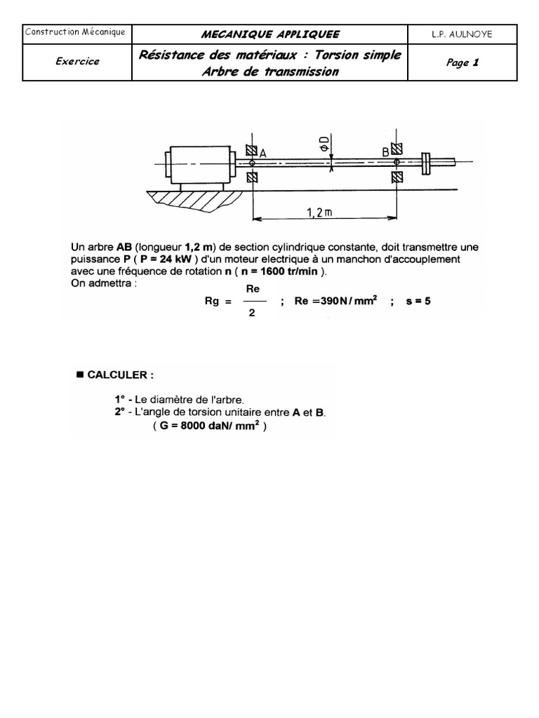 Exercices Corrig s De Torsion Simple PDF