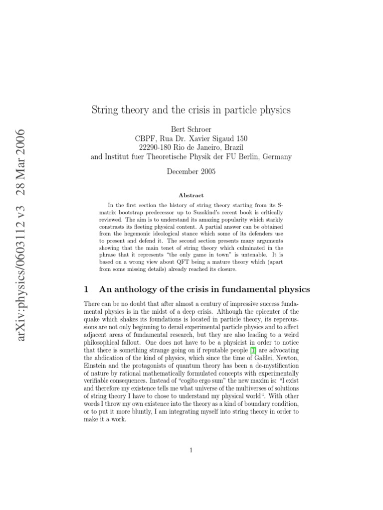 String Theory and The Crisis in Particle Physics | PDF | Quantum Field ...