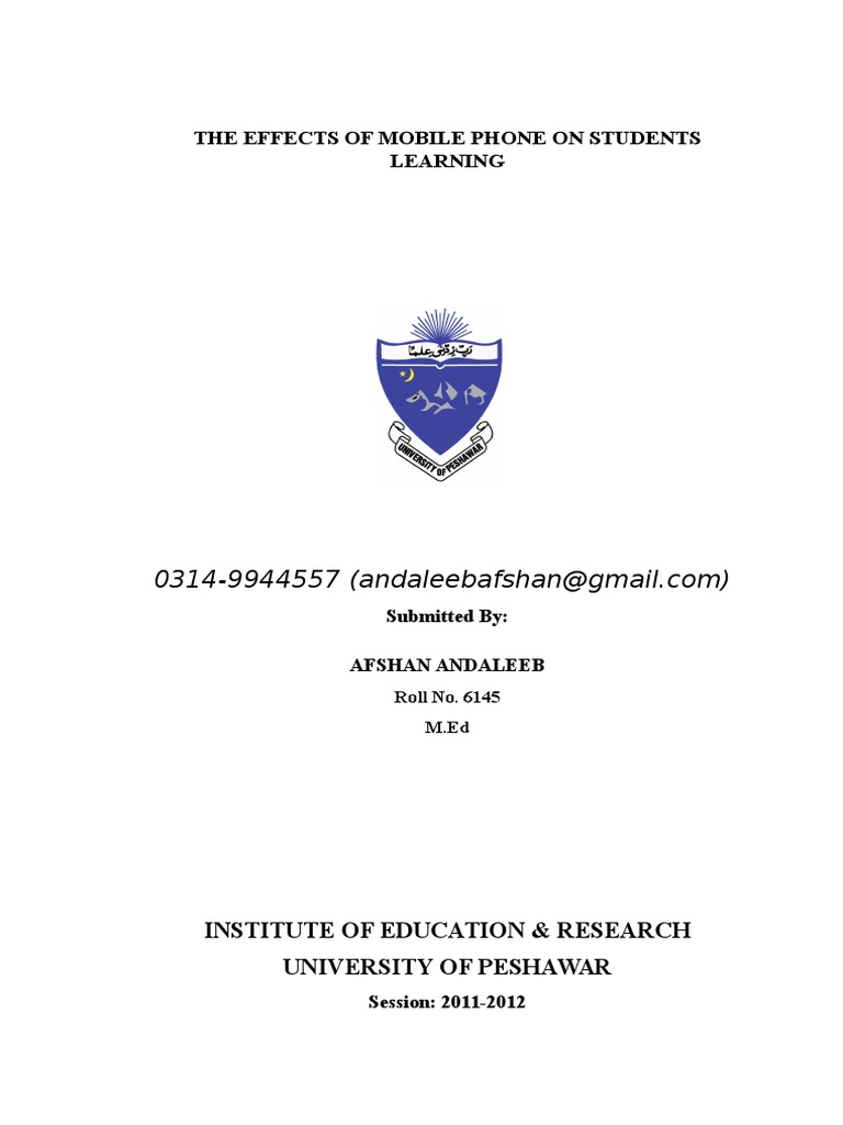 The Effects of Mobile Phone On Students Learning (Afsha Adaleeb) | PDF ...