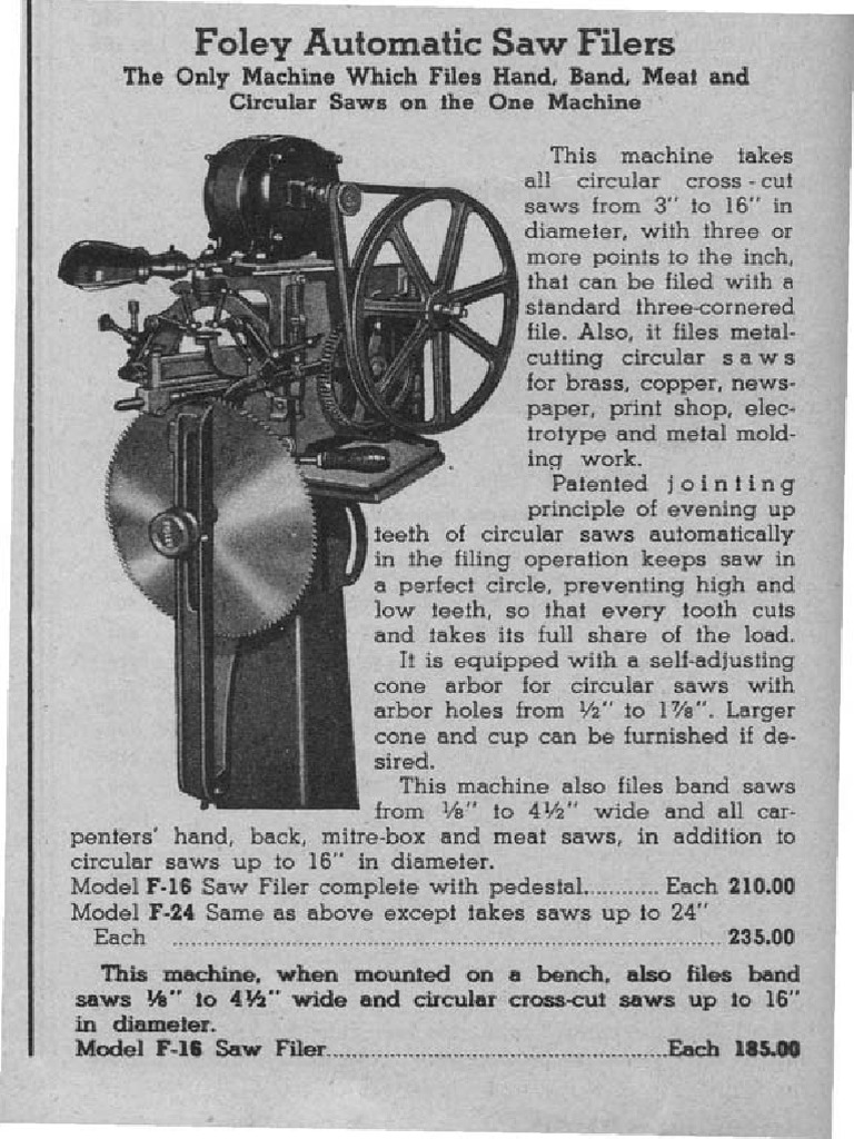 Versatile Saw Filer Machine | PDF