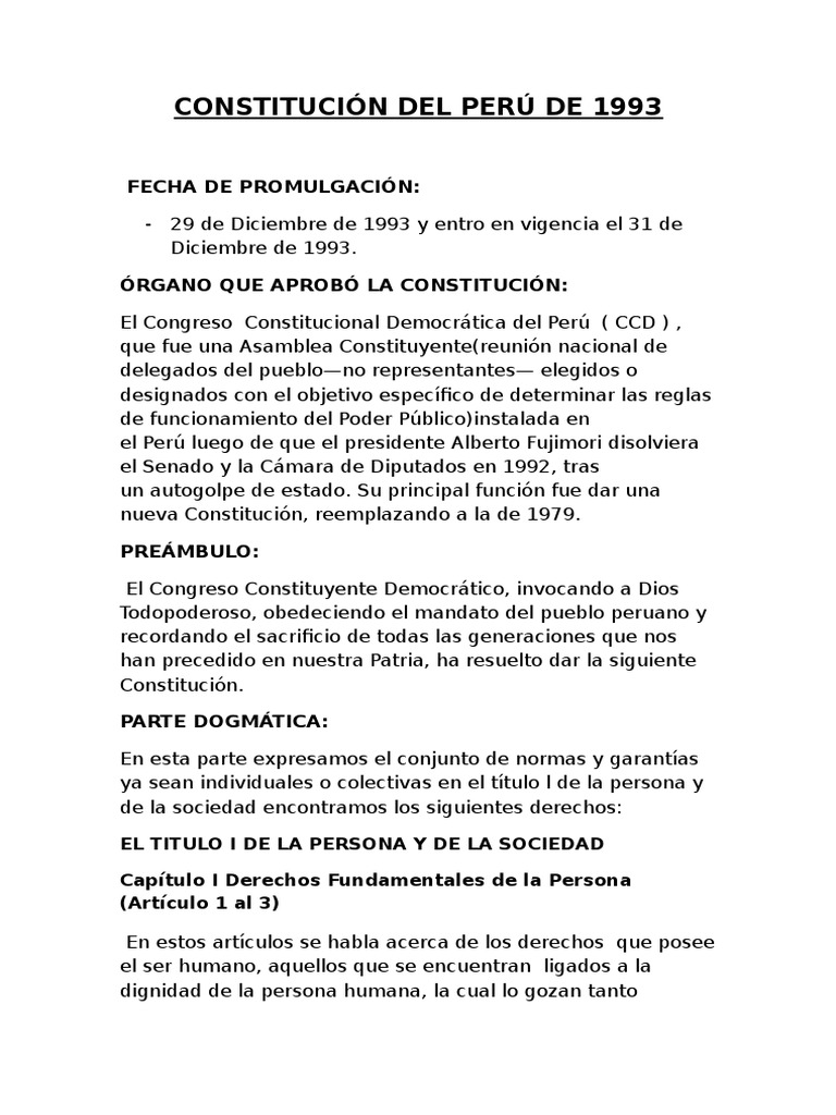 Constitución Del Perú de 1993 Constitución Instituciones sociales