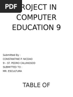 Project in Computer Education 9: Table of