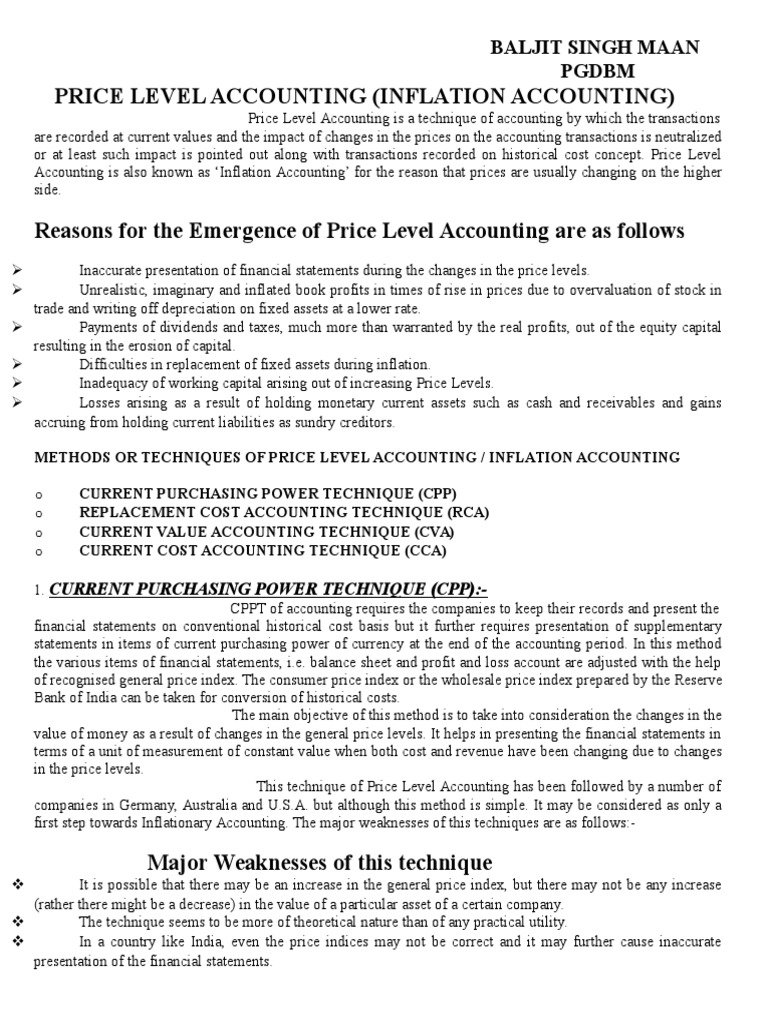 Price Level Accounting PDF Historical Cost Balance Sheet