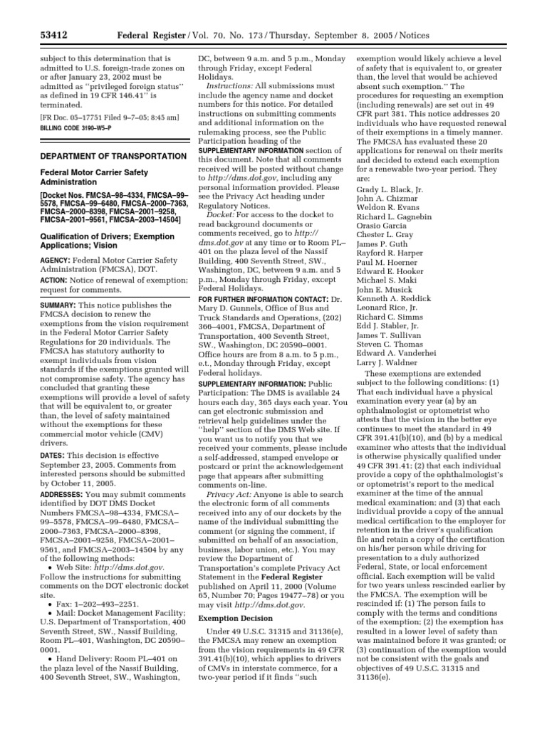 Notice Motor Carrier Safety Standards Driver Qualifications— Black