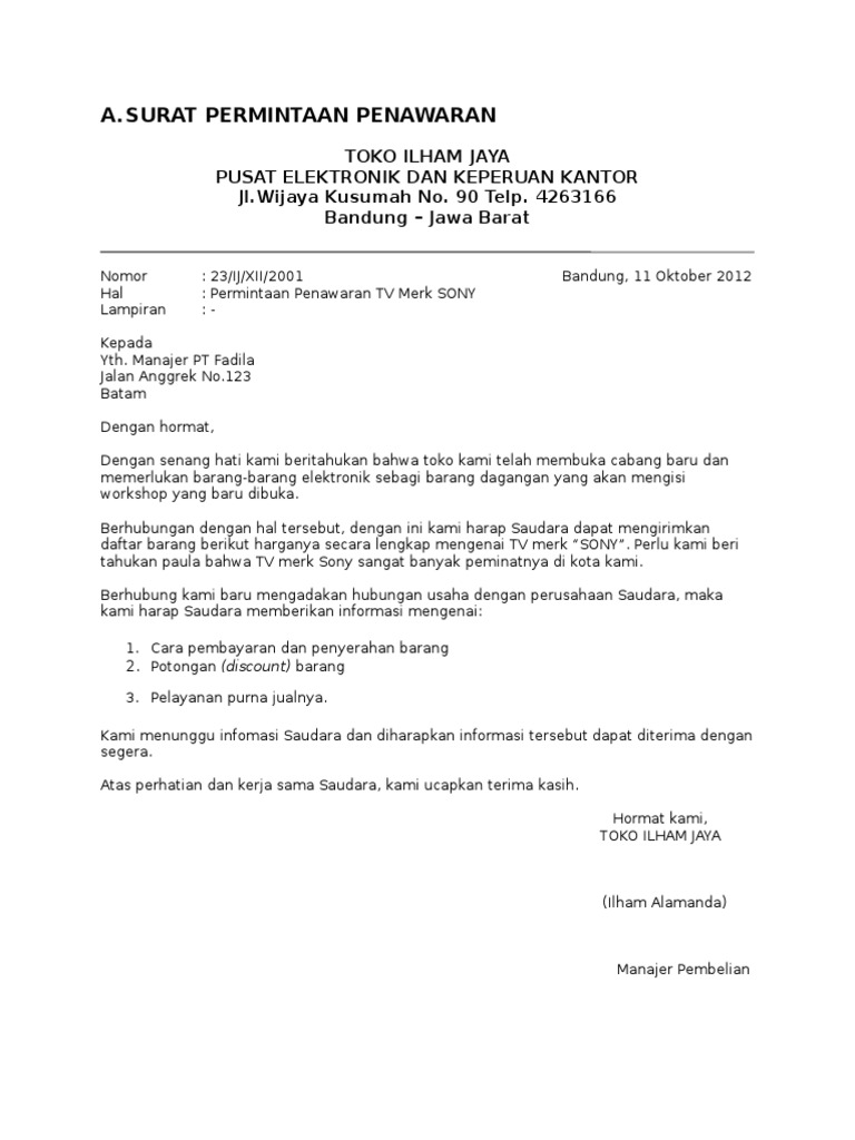 Contoh Surat Niaga Contoh Surat Niaga