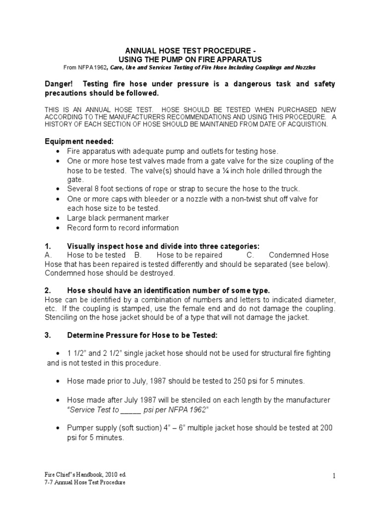Annual Fire Hose Testing Procedure | PDF | Pump | Fire Engine