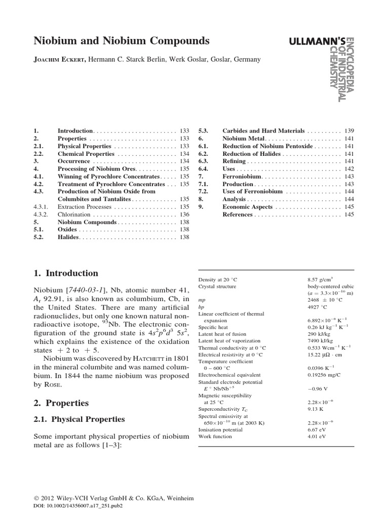 Niobium and Niobium Compounds PDF Chemical Compounds Atoms