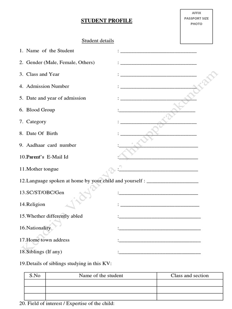 Student Profile Information Form | PDF
