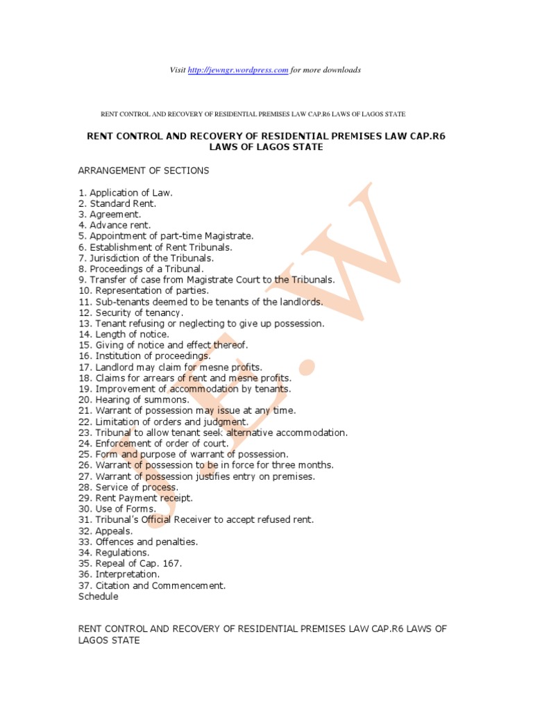 Rent Control and Recovery of Residential Premises Law of Lagos State