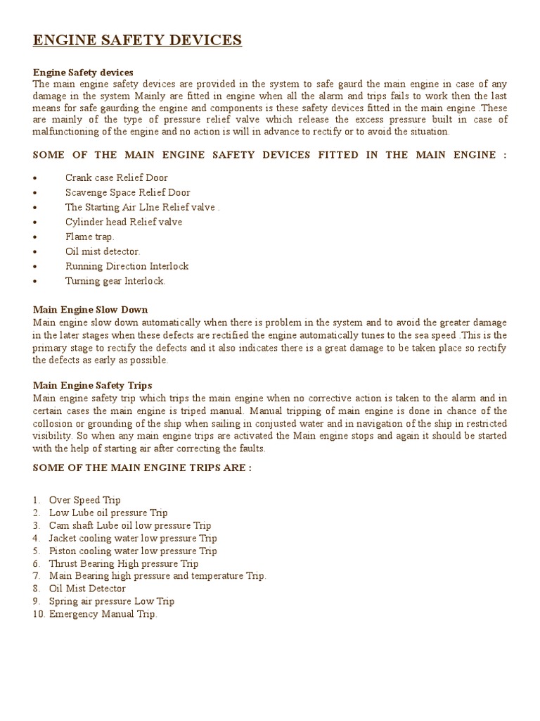 Engine Safety Devices | PDF | Marine Propulsion | Engines