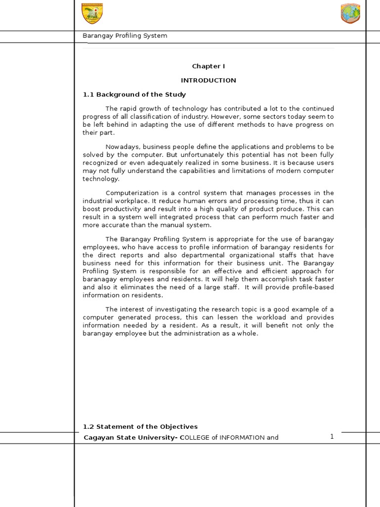 BRGY. Profiling System PDF Information System Automation