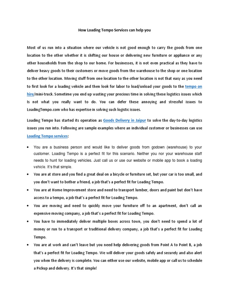 Loading Tempo: Efficient Goods Delivery | PDF
