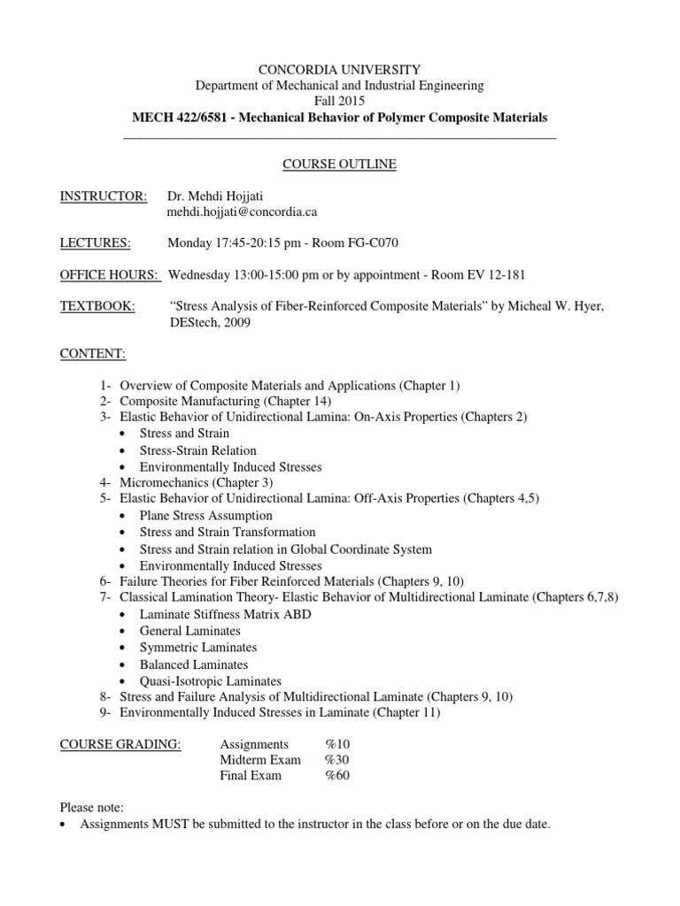 MECH 422: Polymer Composite Behavior | PDF