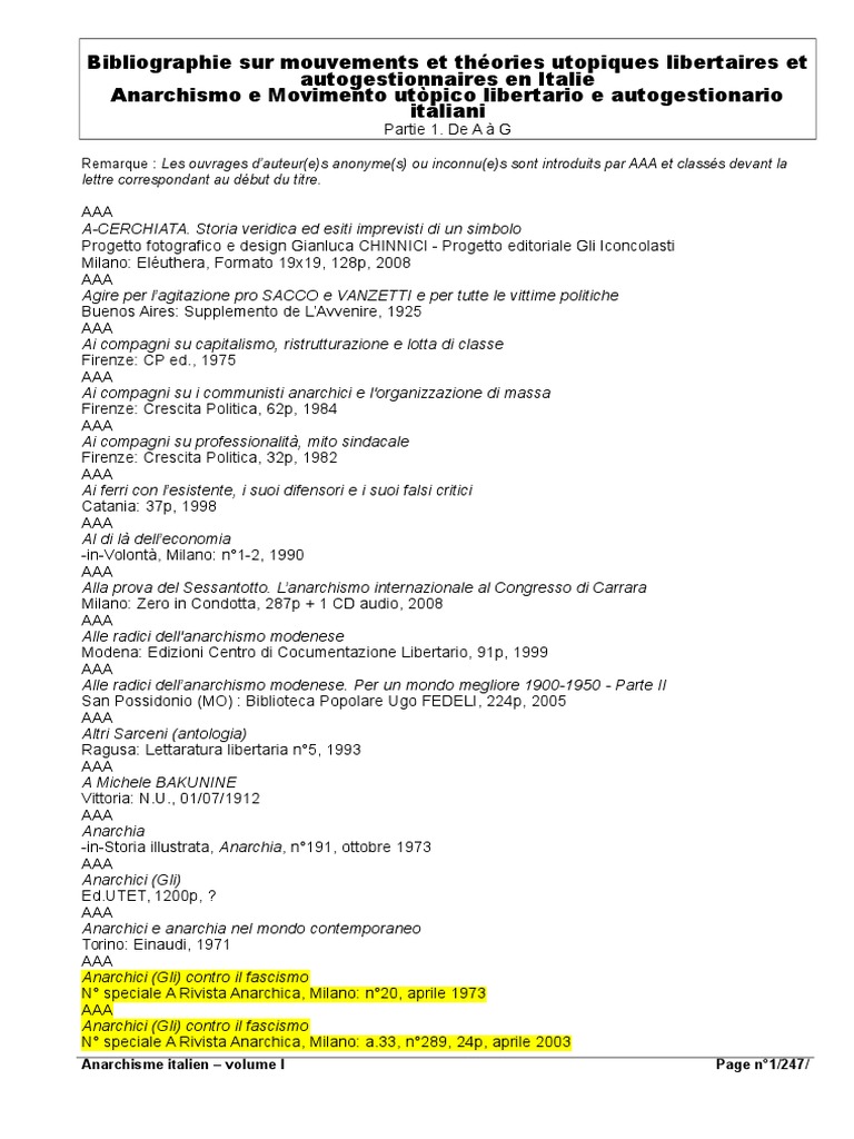 Bibliographie Sur Mouvements Et Théories Utopiques Libertaires Et  Autogestionnaires en Italie | PDF, image size:768x1024