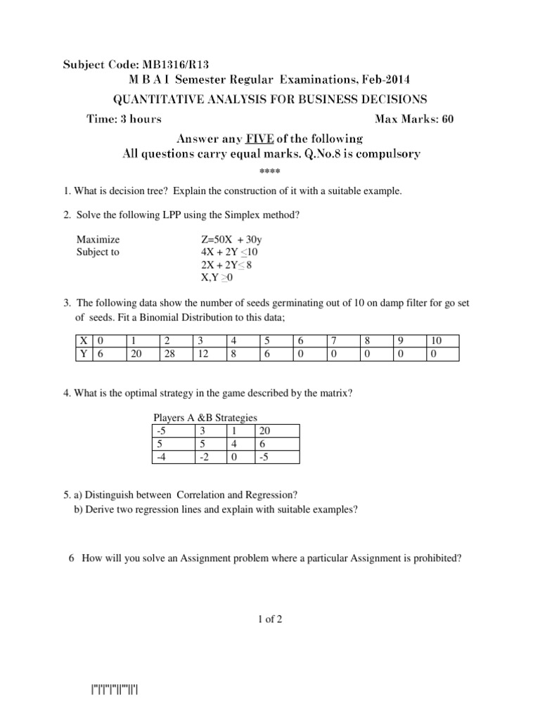 quantitative Analysis for Business Decisions