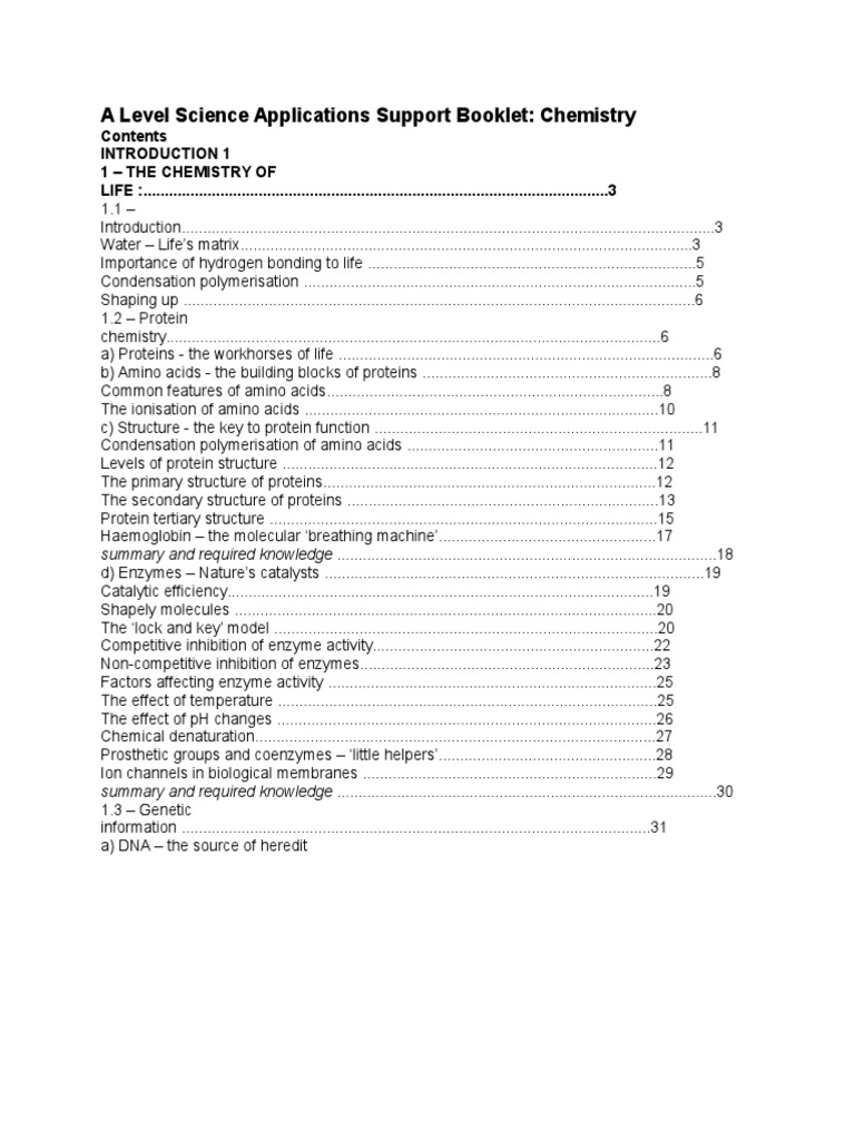 A Level Science Applications Support Booklet: Chemistry | PDF