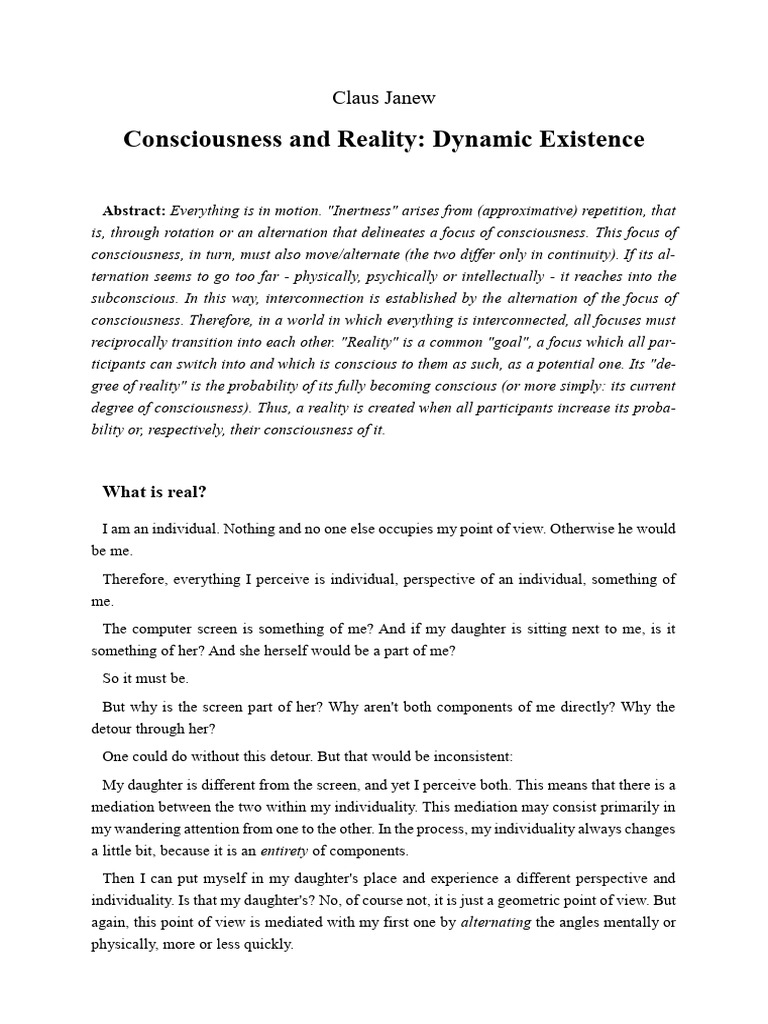 Dynamic Existence: Consciousness and Reality | PDF | Consciousness ...