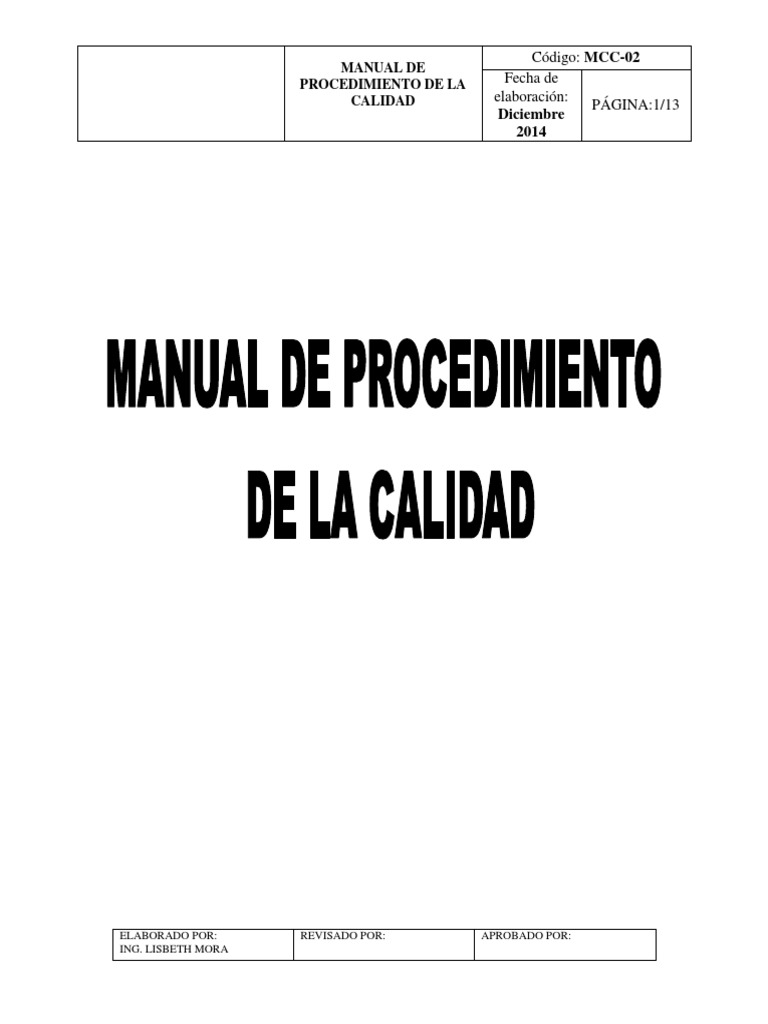 Manual Procedimiento de La Calidad | PDF | Insectos | Calidad (comercial)