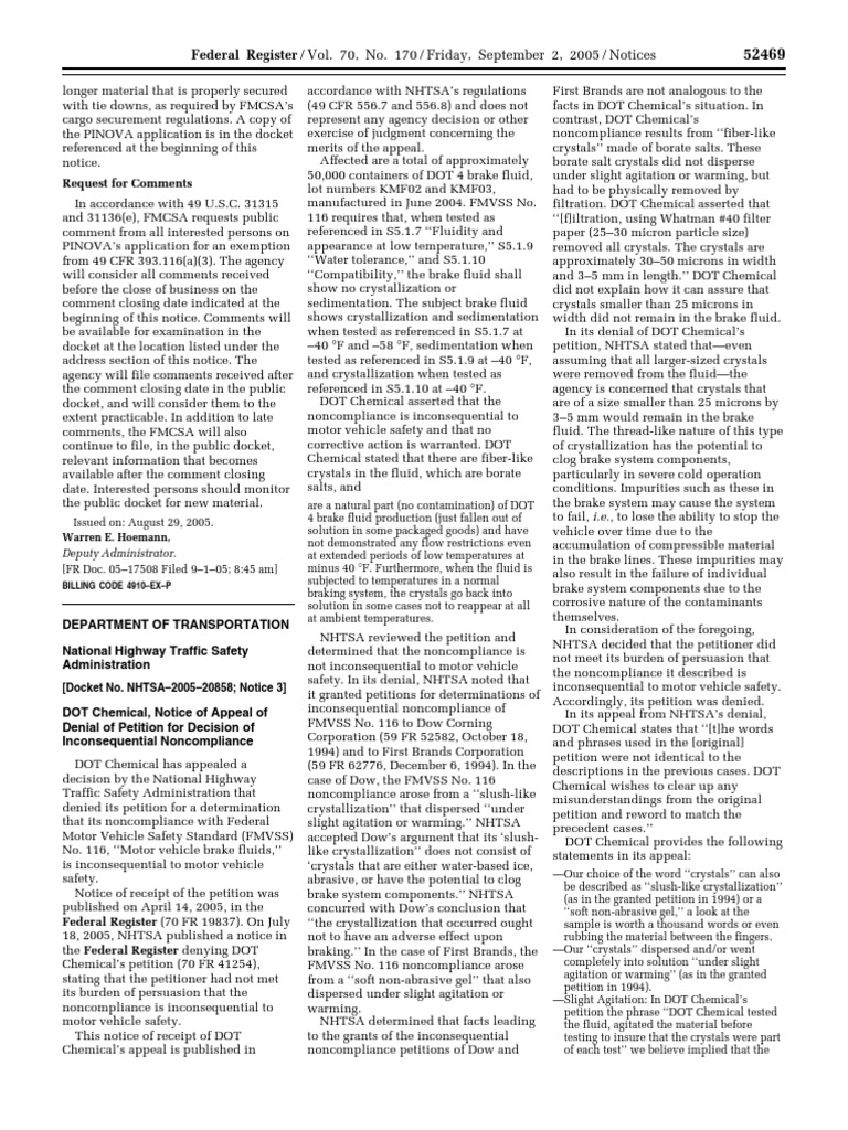 Notice: Motor Vehicle Safety Standards: Exemption Petitions, Etc.— DOT ...