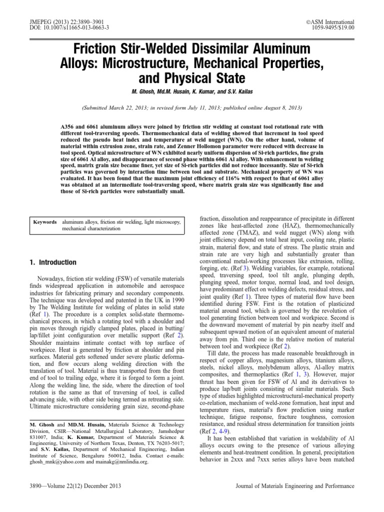Friction Stir Welding of Aluminum Alloys | PDF | Fracture | Ultimate ...