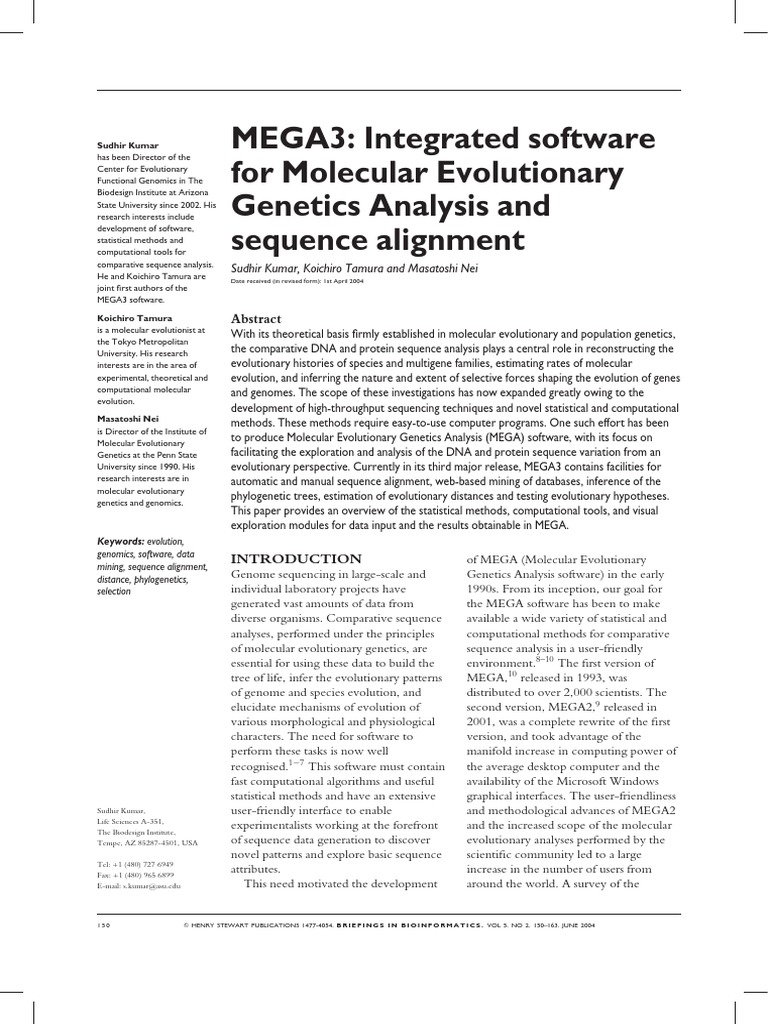 MEGA3 Software for Evolutionary Analysis | PDF | Sequence Alignment ...