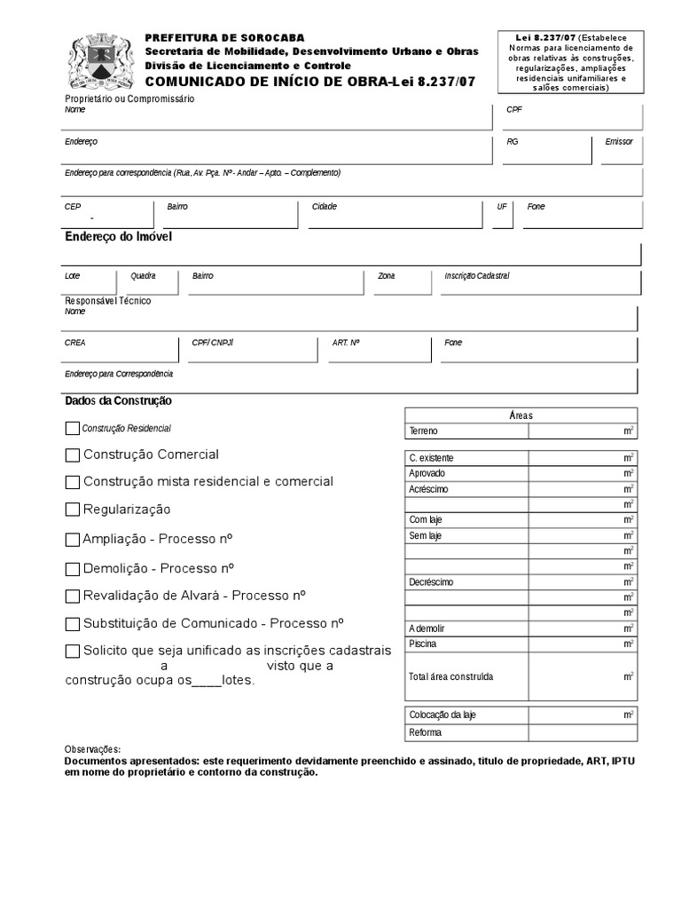 Comunicado De Inicio De Obra Folha 01 PDF